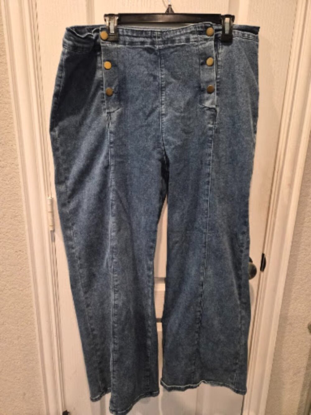 Belle Poque Retro High Waisted Sailor Wide Leg Denim Jeans Size 2XL